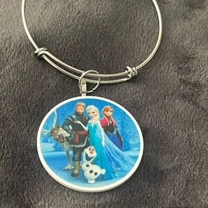 Frozen Round Pendant Bangle Necklace - Blue